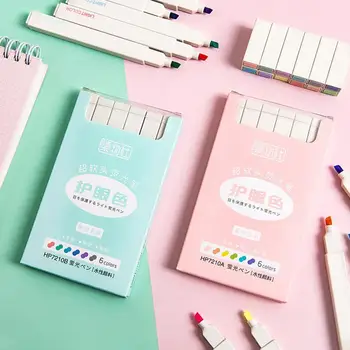 

6PCS/Set Super Soft Color Highlighter Marker Pen Set Water Based Ink Morandi Pastel Colors Brush Tip for Drawing Paint Journal
