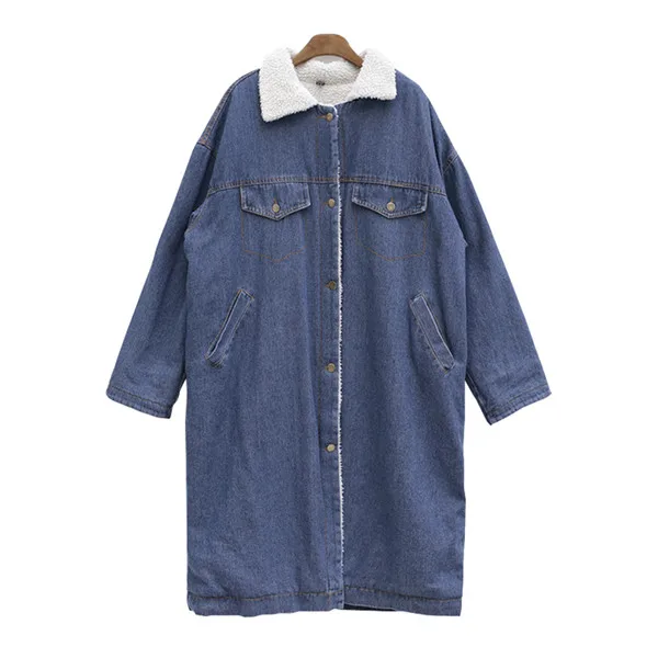 Синий RUGOD Women Wool Coat Korean Style Chic Vintage Long Length Denim Coats Sweet Gril Winter Coat - Цвет: Синий
