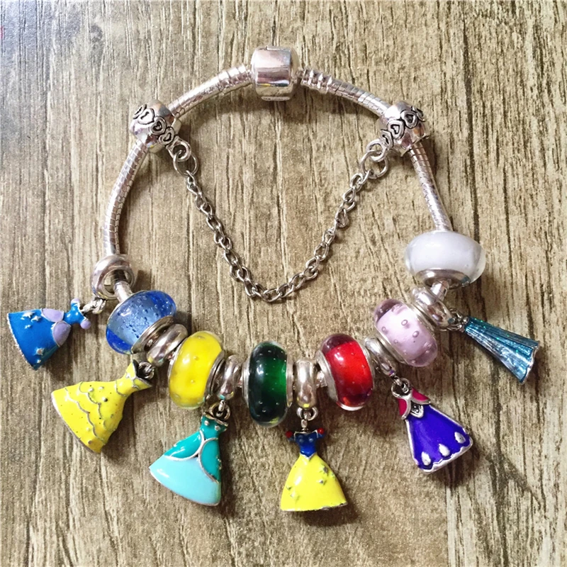 New Exquisite Princess Dress Charms Beads Bracelets Murano Glass Beads