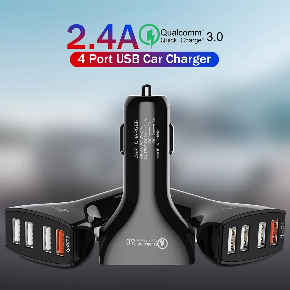 4 usb порта автомобильное зарядное устройство QC3.0 Quick Charge 3,0 адаптер для huawei Nova 5 5i Pro 5T P30 P20 4USB кабель для быстрой зарядки мобильного телефона