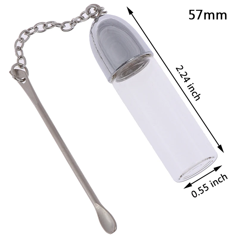 Clear 57mm 36mm/57mm/72mm Glass Snuff Snorter Bottle Pill Box With Metal Spoon Bullet Sniffer Container Storage Dispenser Pill Case - Color: Clear 57mm