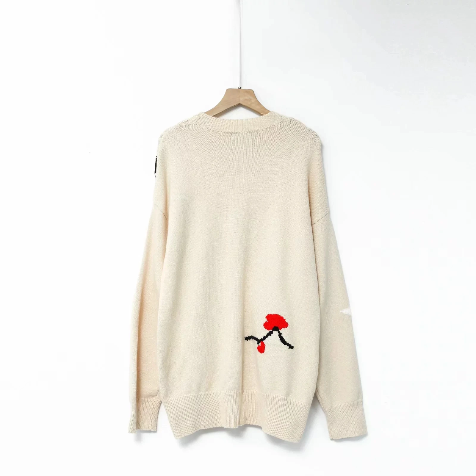 Увядший зимний свитер женский английский винтажный красно-короненный кран вышивка негабаритный свободный пуловеры женские свитера пуловеры Топ