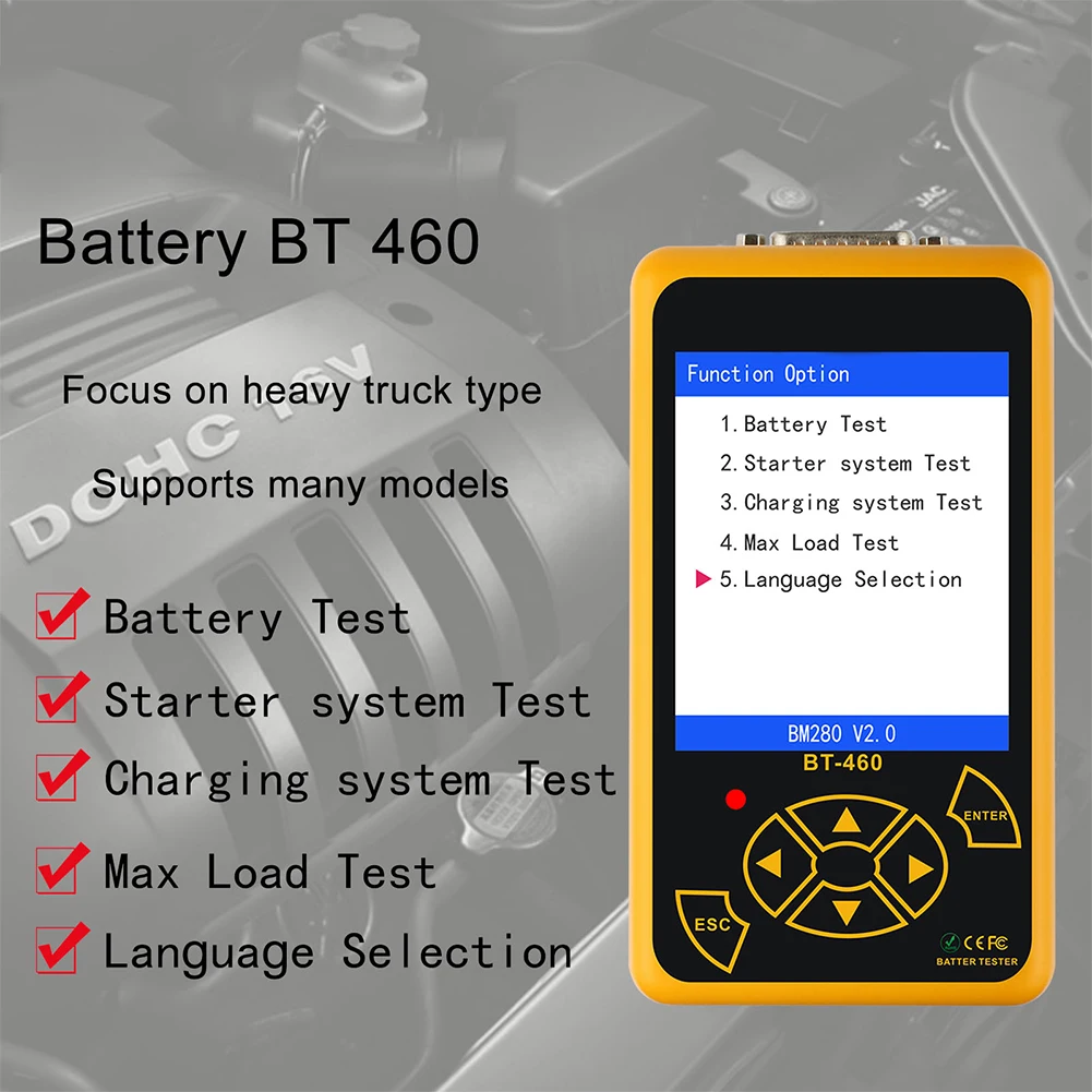 BT-460 тестер для автомобильного аккумулятора система зарядки анализатор многоязычные инструменты для тестирования транспортного средства ремонт для 12 В 24 В автомобиля NR-s