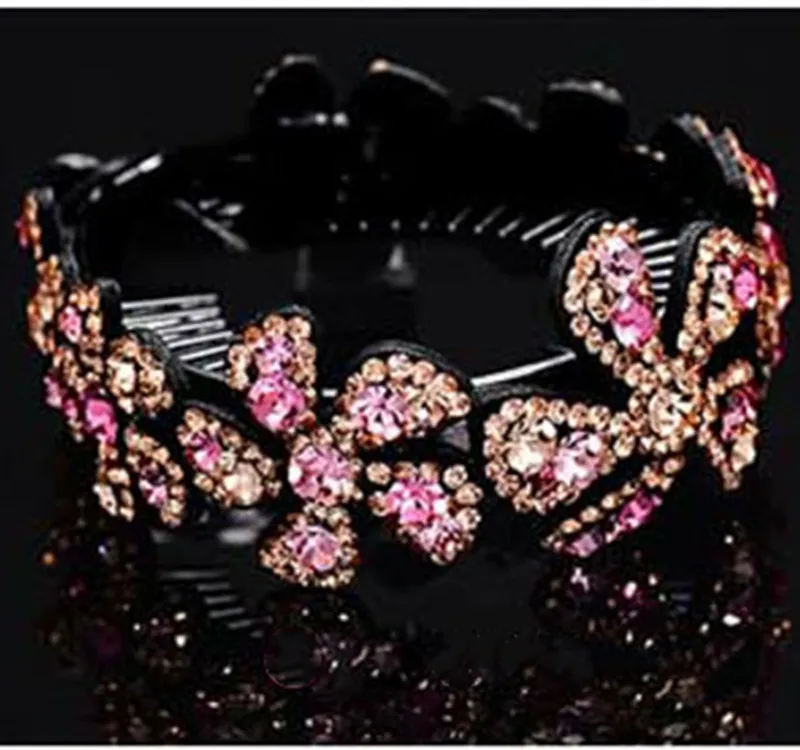 Champagne pink Горячие Стразы, заколки для волос с цветами, женские заколки для волос, ажурные Элегантные цветы, элегантные хрустальные закрученные круглые заколки, аксессуары для волос - Цвет: Champagne pink
