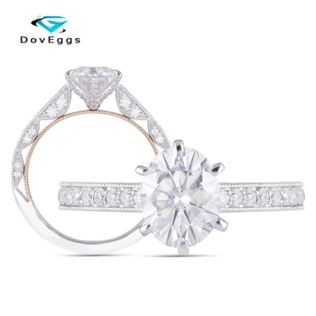 

DovEggs 14K Two Tone White and Yellow Gold Center 2ct 7*9mm Colorless Oval Moissanite Engagement Ring with Accents for Women