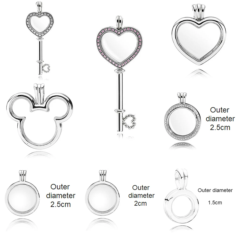 

NEW 2018 Valentine's Day Newest 100% 925 Sterling Silver Pink Heart shaped Big key Floating Locket for Women Fashion DIY Jewelry
