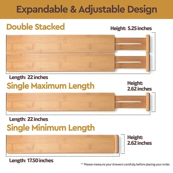 

4pcs Bamboo Drawer Dividers Kitchen Drawer Organizer Adjustable Expandable Drawer Dividers Tray Storage