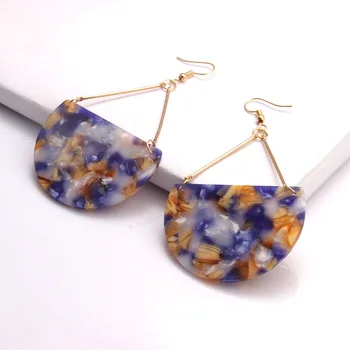 

European Multicolor Metal Geometric Drop Earrings For Women Fashion Semicircle Acrylic Earring Statement ZA Jewelry Female Gifts