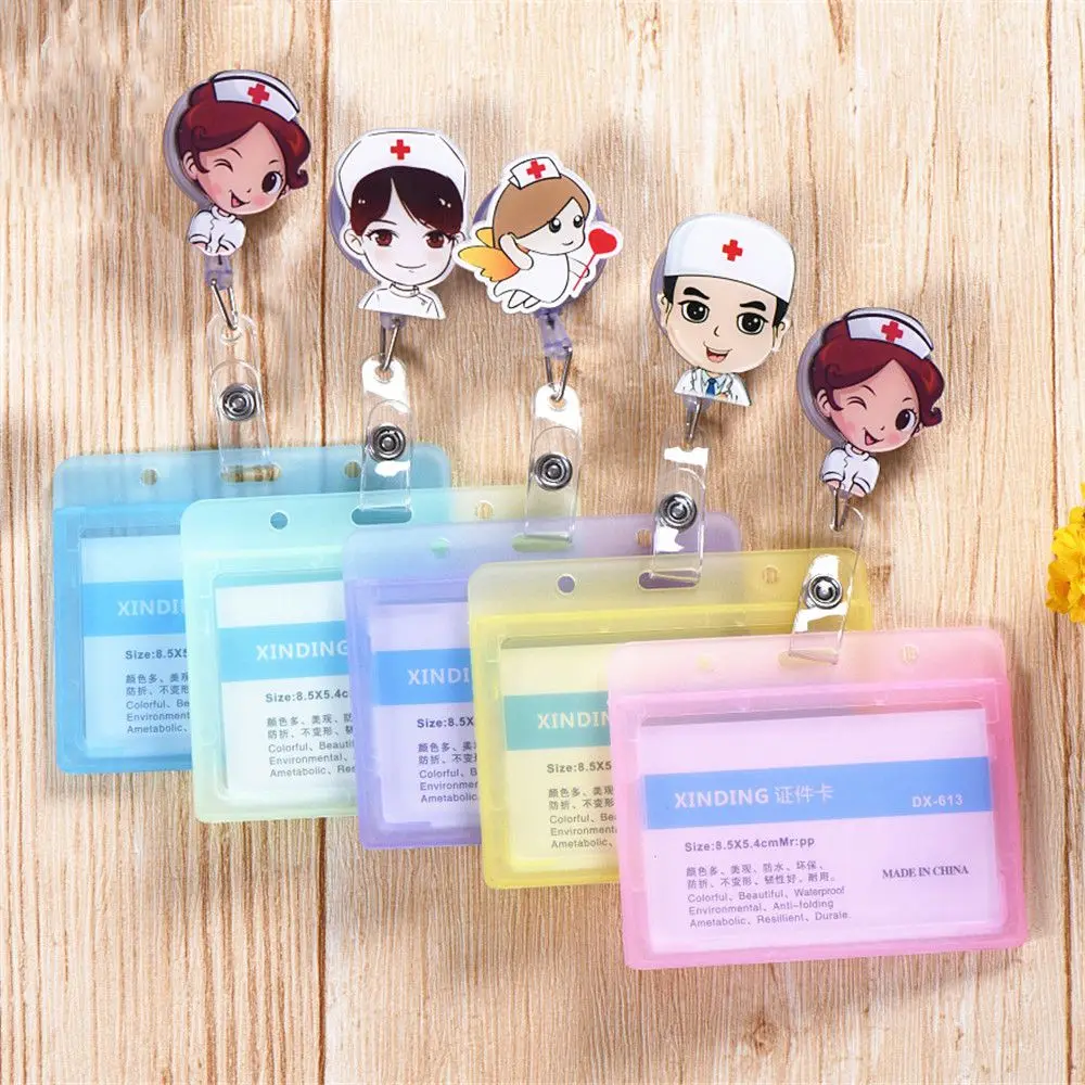 

1PC Fashionable Cartoon Frosted Waterproof Card Set Easy To Pull Telescopic Buckle Student Nurse High-grade ID Name Card Holder