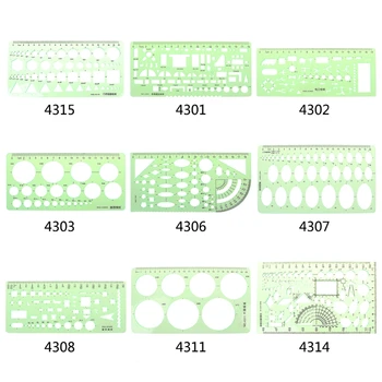 

9 Styles rulers Green Plastic Circles Geometric Template Ruler Stencil Measuring Tool Stationery Students Drawing Curve Ruler
