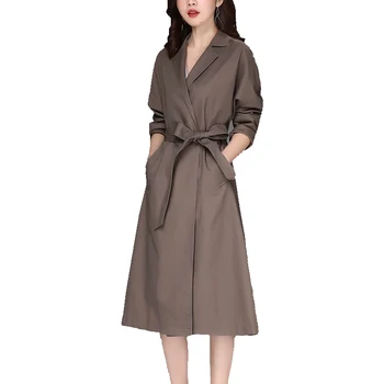 

2019 High-end fashion cotton windbreaker in the long section autumn new temperament large size coat moda mujer