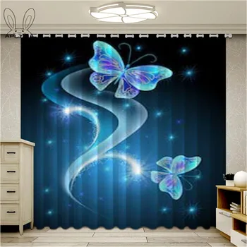 

Light Butterflies Neon Window Curtains For Living Room Colorful Drapes Bedroom Darkening Blind Cortinas Parlour Room