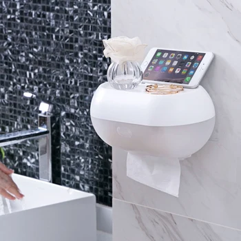 

Toilet Waterproof Tissue Box Free Punching Wall Mounted Bathroom Roll Paper Tray Toilet Paper Holder Shelf White