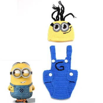 

Baby Despicable Daddy Sling Pants Suit Minion Man Hat Hand Knitted Photo Studio Photography Photo Clothing