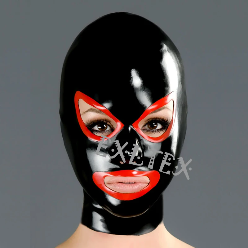 Latex Hood Unisex Latex Fetish Mask sm Mask With Shaped Eyes Nose and Mouth Rubber Hoods Deadpool full face mask