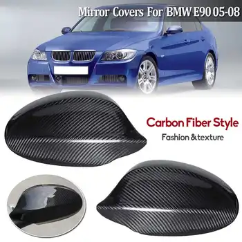

2PCS Real Carbon Fiber Mirror Cover E90 Car Side Door Rearview Side Mirror Cover Cap For For BMW E90 2005-2008