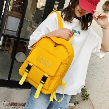 

Solid Color Backpack Unisex Fashion New Double Buckle Design Nylon Material Practical Wild Student Bag