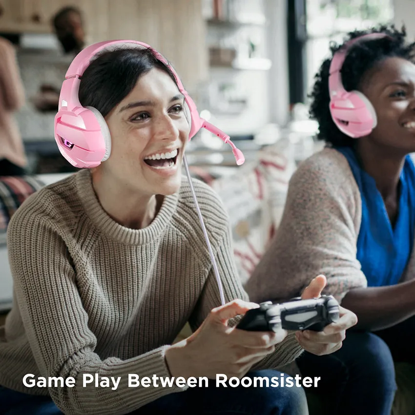 Игровая гарнитура ONIKUMA K5 PS4 розовый объемный звук бас наушники для ПК с микрофоном светодиодный свет для Xbox One/телефона/ноутбука планшета геймера