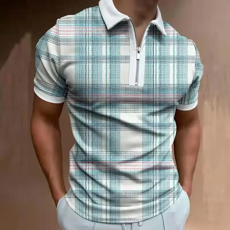 Men Zipper Lapel Polo Shirt 