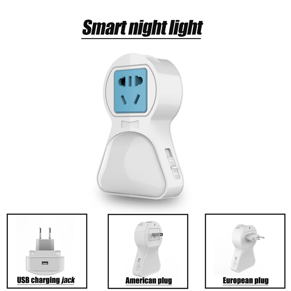 Light sensor with LED / EU plug / US plug wall mounted socket light 0.5W plug socket wall mounted night light with USB interface