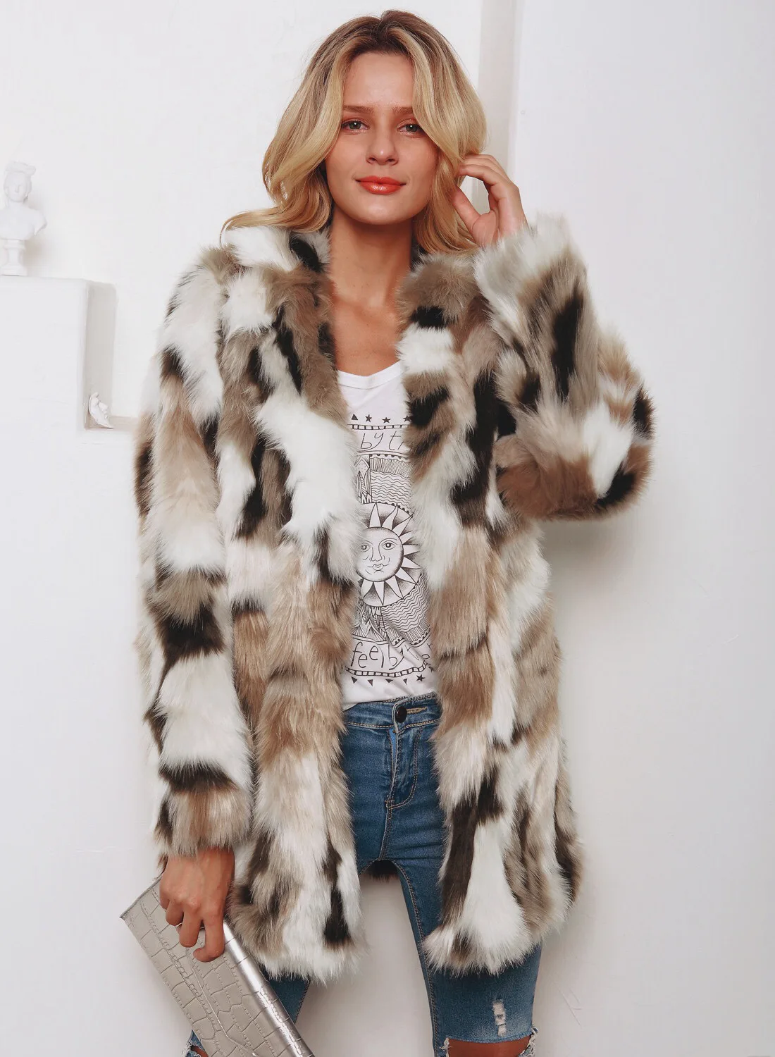 Большие размеры модное пальто из искусственного меха Женское зимнее длинное пальто осень теплая мягкая леопардовая куртка с принтом женская верхняя одежда