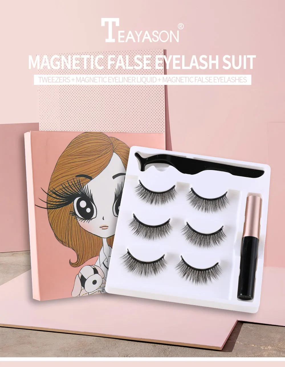 

Magnetic Eyelashes, Natural Styling False Eyelashes, With Magnets, Glue-free Eyelashes, Three Pairs Of Magnetic Eyelashes