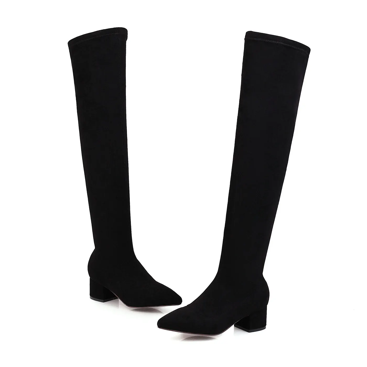 ANMAIRON/ г. Зимняя женская обувь узкие сапоги из PU искусственной замши ботфорты из эластичной ткани женские ботинки с острым носком, размеры 34-43