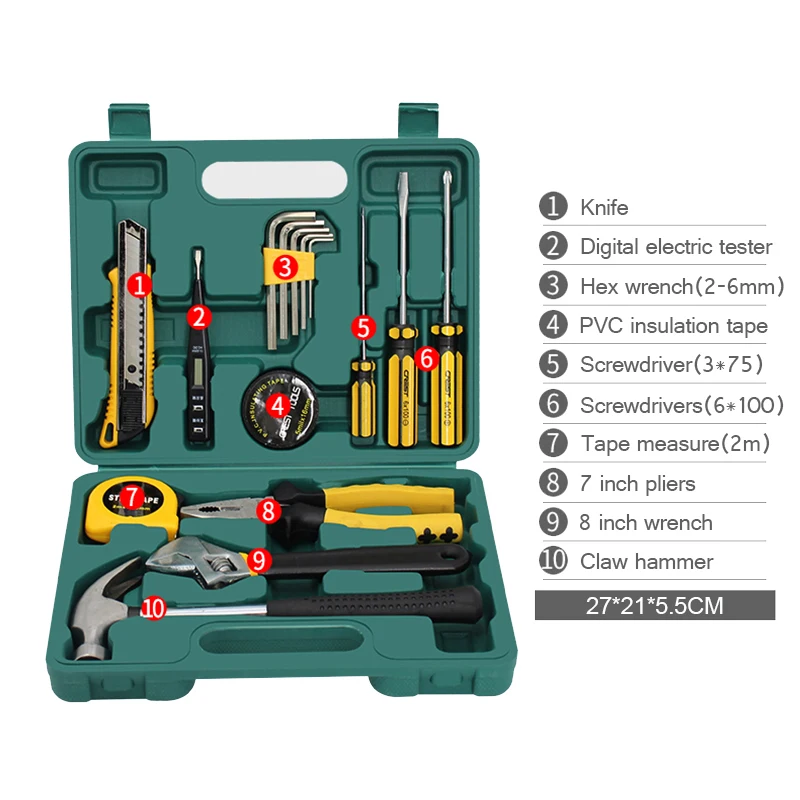 KALAIDUN набор ручных инструментов общий бытовой ремонтный набор 16 шт. с пластиковым ящик для инструментов чехол гаечный ключ Отвертка и нож молоток