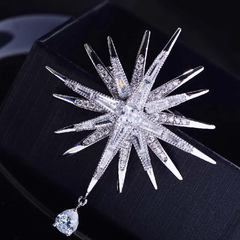High Quality Metal Male Suit Lapel Pins Fashion Luxury Sparkling Cubic Zirconia Tear Drop Star Brooch For Men Coat Clothing | Украшения и