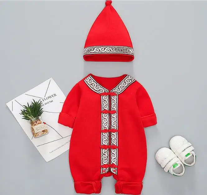 

Chinese style new baby boy jumpsuit long sleeve crawling suit + hat