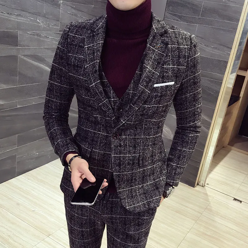 

Autumn and Winter Large Suit,Groom Suit,Groomsman Three-Piece Suit,3 piece suits men(Top + Vest + pants)
