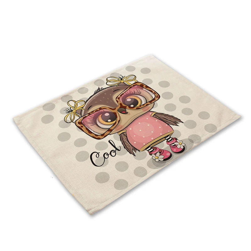 ML0007-18 1 шт., Kawaii, с рисунком совы, кухонный коврик, хлопок, лен, обеденный стол, коврики, подставка, коврик для чаши, 42*32 см, домашний декор ML0007 - Цвет: ML0007-18