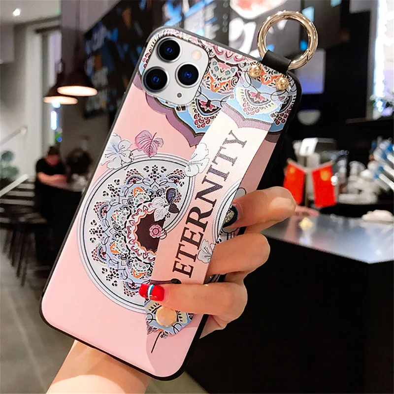 J Для samsung A40 чехол 3D тиснение Винтажный чехол на запястье для Funda samsung A50 A70 A10 A20 A30 A60 Note 10 Plus Мягкий чехол с держателем - Color: J