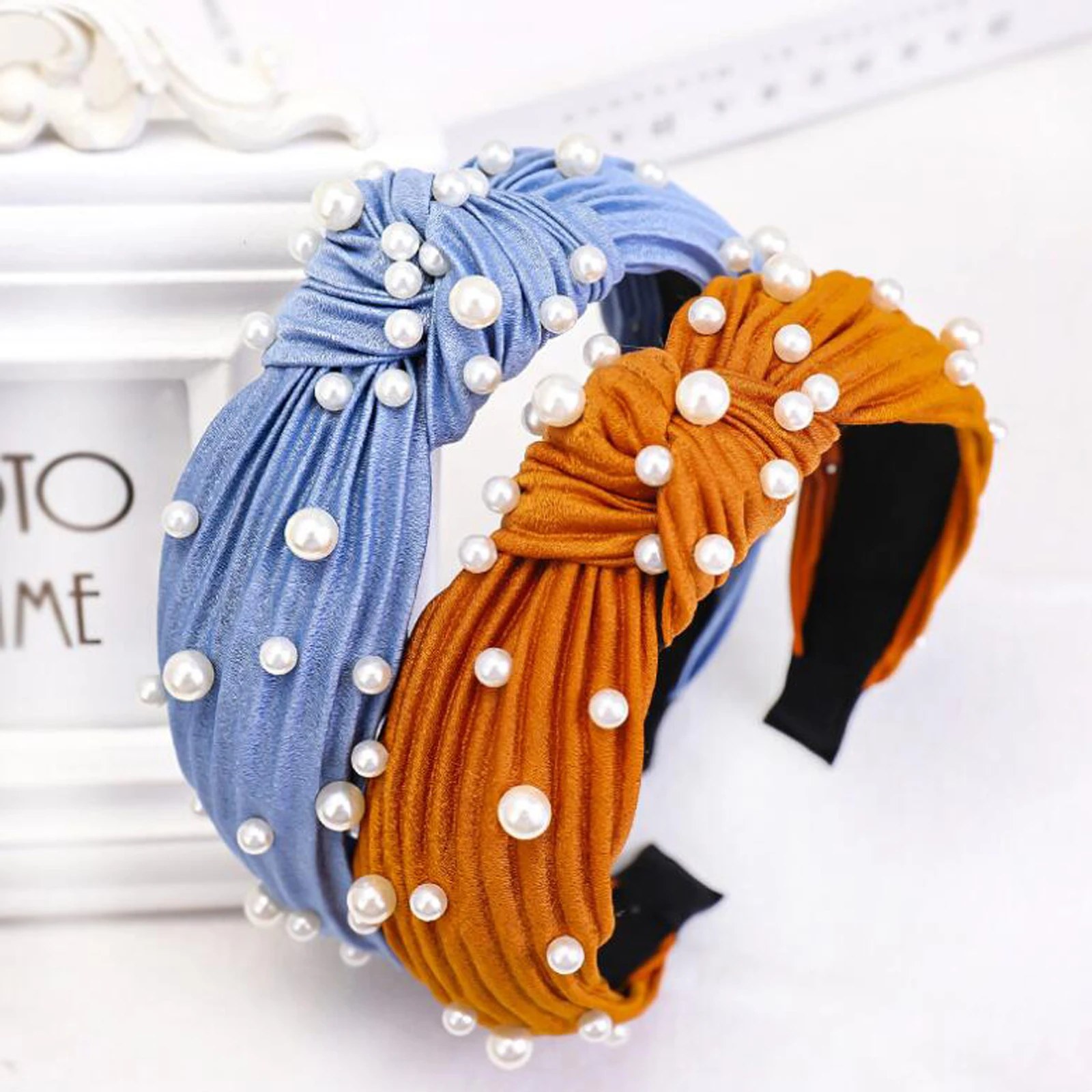New Fashion Fresh Headband Women Pearls Hairband Striped Cloth High Quality Turban Autumn Hair Accessories Wholesale