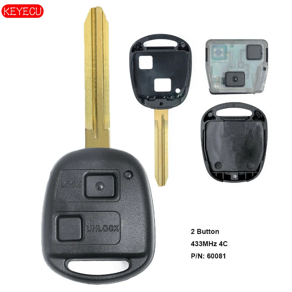 KEYECU дистанционный автомобильный брелок 433 МГц 4C 2 кнопки для Toyota RAV4 Corolla Yaris P/N: 60081