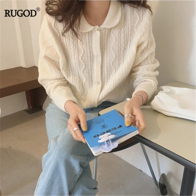 RUGOD 2019 Новый женский Тонкий Конопляный вязаный кардиган милый отложной воротник
