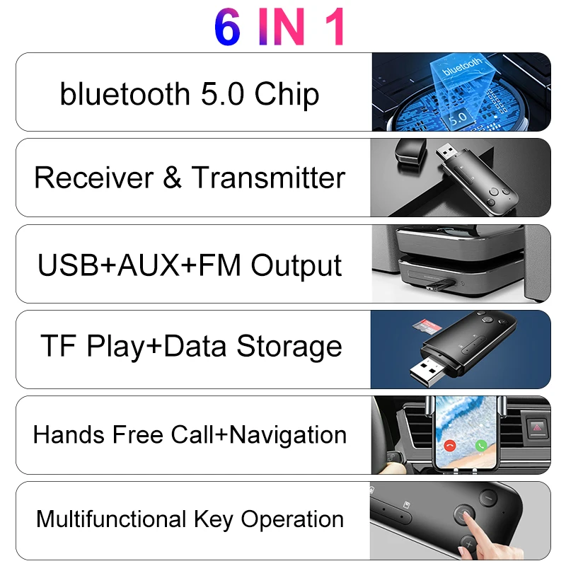 Bluetooth 5,0 беспроводной приемник передатчик мини стерео bluetooth USB+ AUX+ FM выход Поддержка для компьютера ПК ноутбука