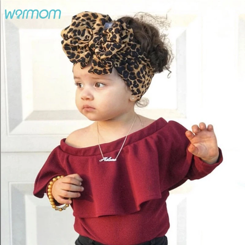 Warmom-Diadema elástica de leopardo para niñas pequeñas, tocado para niños, tocado para recién nacidos, lazo grande, accesorios para el cabello, regalo