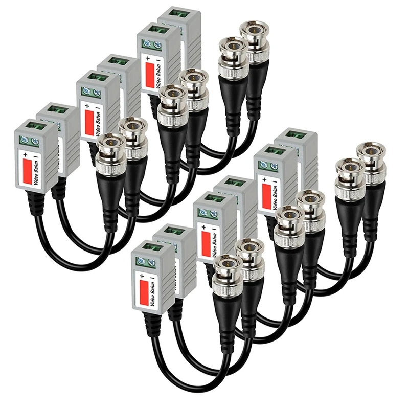 

6 Pairs (12 Pcs) Mini CCTV BNC Video Balun Transceiver Cable Black+Silver