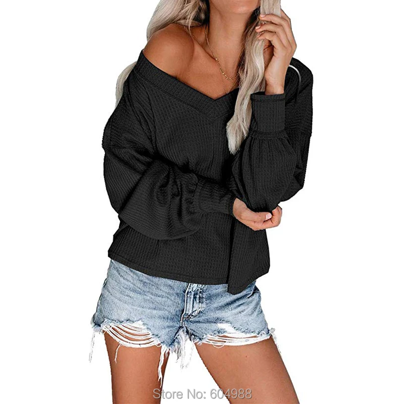 Женский пуловер термо вафельные вязаные топы с открытыми плечами длинными