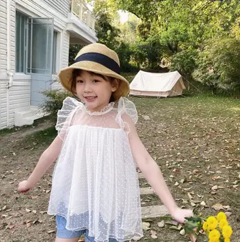 

2020 new girls voile t-shirt summer fashion girls dots top 2-8t HO917