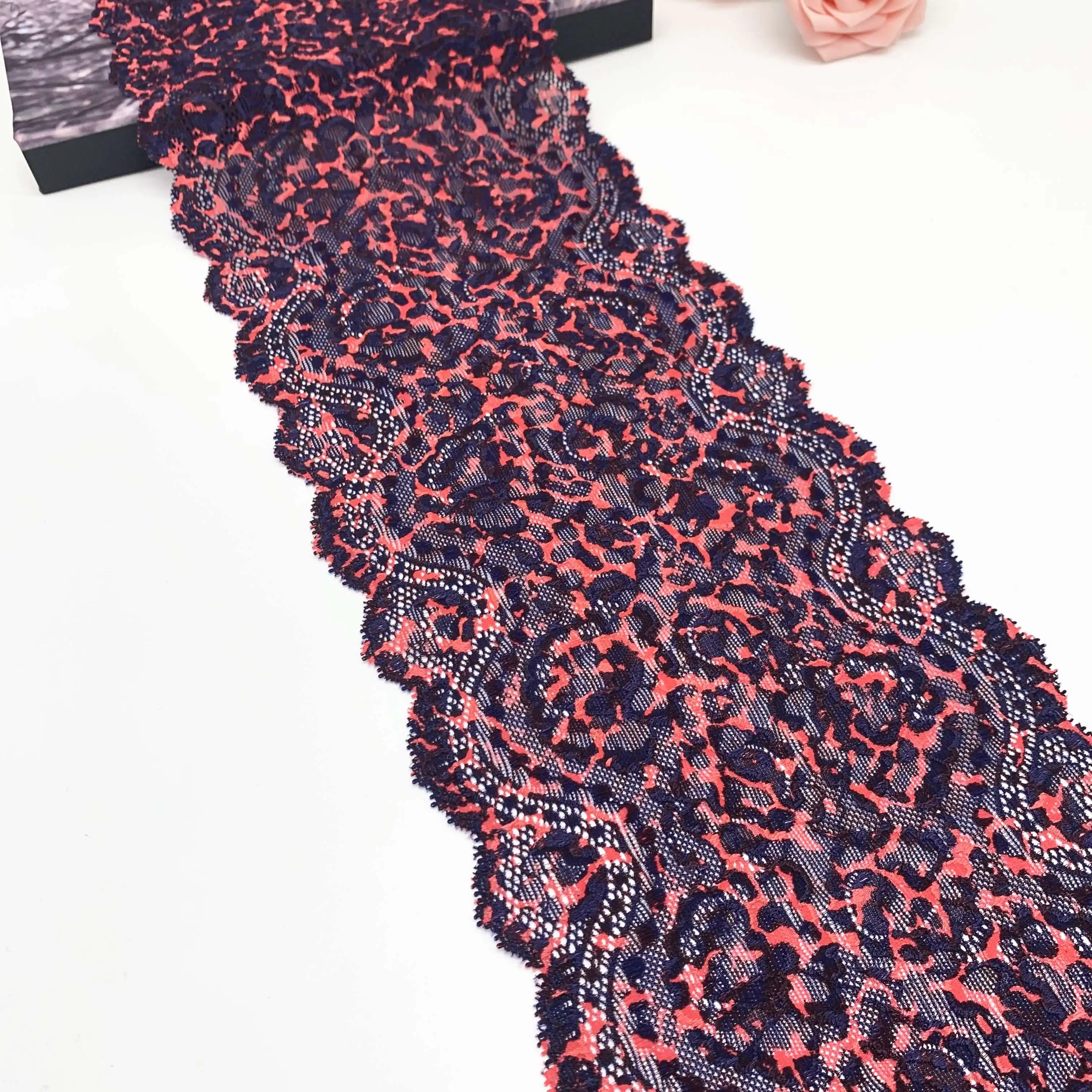 3M/lot Width 6 5/8 17cm PinkLeopard Elastic Stretch Lace Trim For Clothing Accessories Dress Sewing Applique Costume Lace Fabric 1