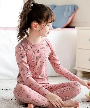StyleG H5731 Хлопковая пижама для девочек теплая Домашняя одежда костюм для подростков на осень и зиму Удобная Милая Ночная рубашка с длинными рукавами и круглым воротником - Цвет: StyleG