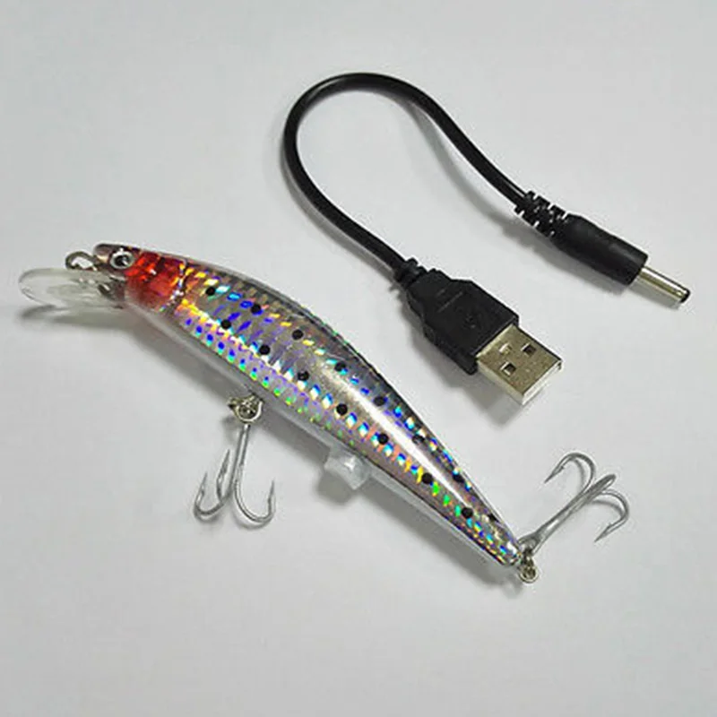 USB Rechargeable LED Twitching Fish Lure Electric Bait Life-Like Vibrate Fishing Lure Triple Hook Electronic Fishing Baits