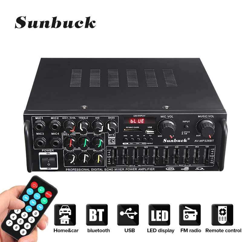 SUNBUCK 5.0 bluetooth 2000W 110V 220V Audio Power Amplifier Home Theater Amplifiers Support FM USB SD Card 4 Micro