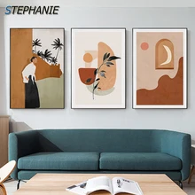 

Abstract Minimalism Girl Summer Canvas Painting Plant Leaf Wall Art Pictures Nordic Line Poster Print for Living Room Home Decor