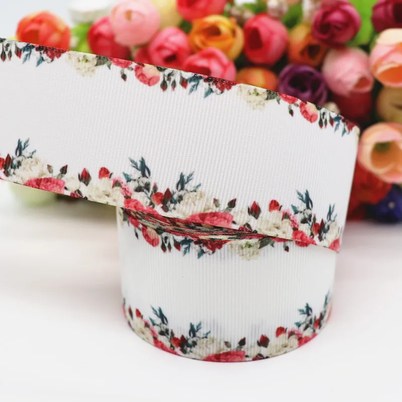 5 10 Yards 1.5'' 38MM Flower Printed Grosgrain Ribbons For Hair Bows DIY Handmade Materials Y19082003 - Цвет: 5