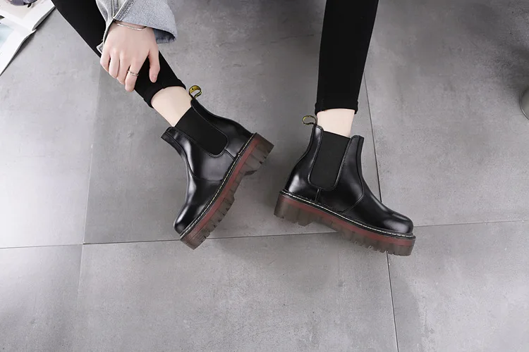 SWYIVY/обувь «Челси»; Chaussure Femme; женская обувь из коровьей кожи; Новинка года; осенние женские ботинки; ботильоны на платформе; женская обувь черного цвета
