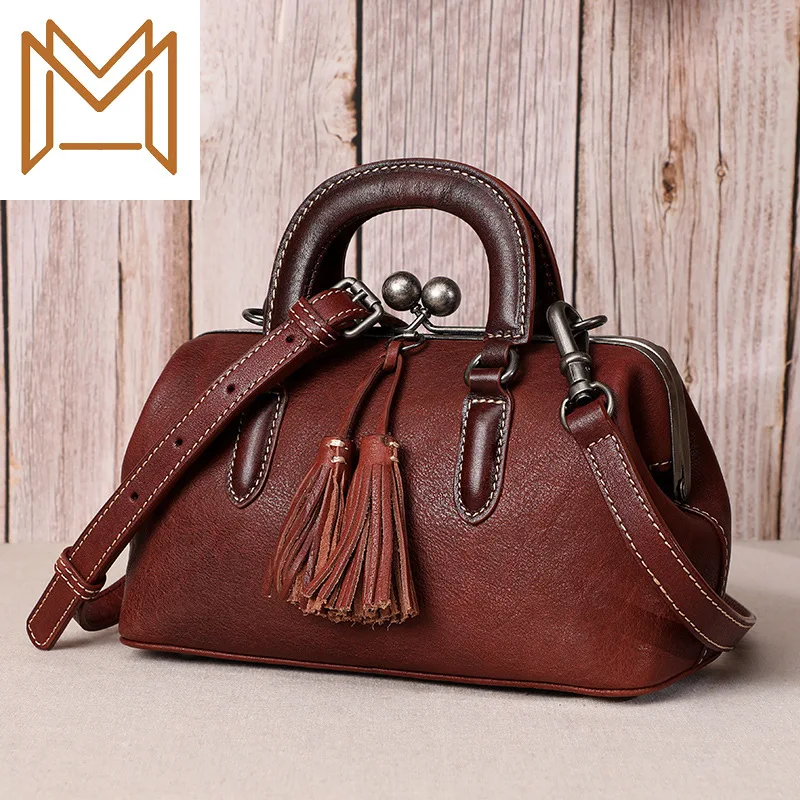 

2019 Genuine Leather Woman Layer Cowhide Manual Bag Buckle Woman Package Single Shoulder Portable Oblique Satchel