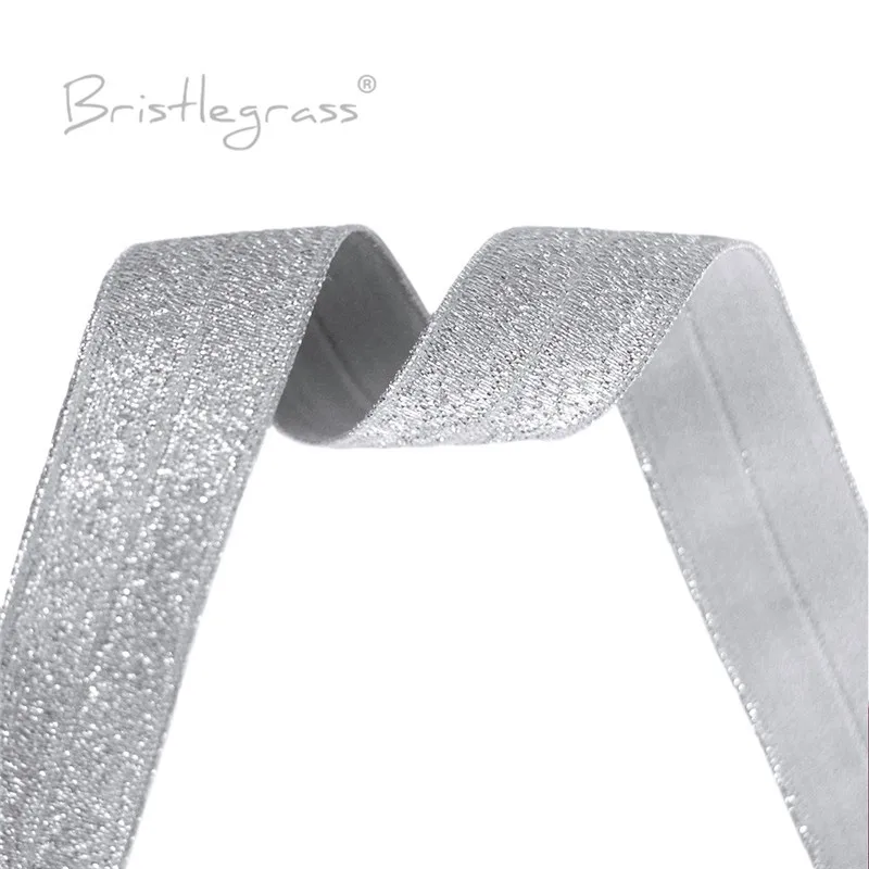 Borsten gras 2 5 10 50 3/4 Yard "20mm Silber Glitter Foldover elastisch Feind Spandex Band Haar gummi Stirnband Nähen Spitzen besatz – Detail 13